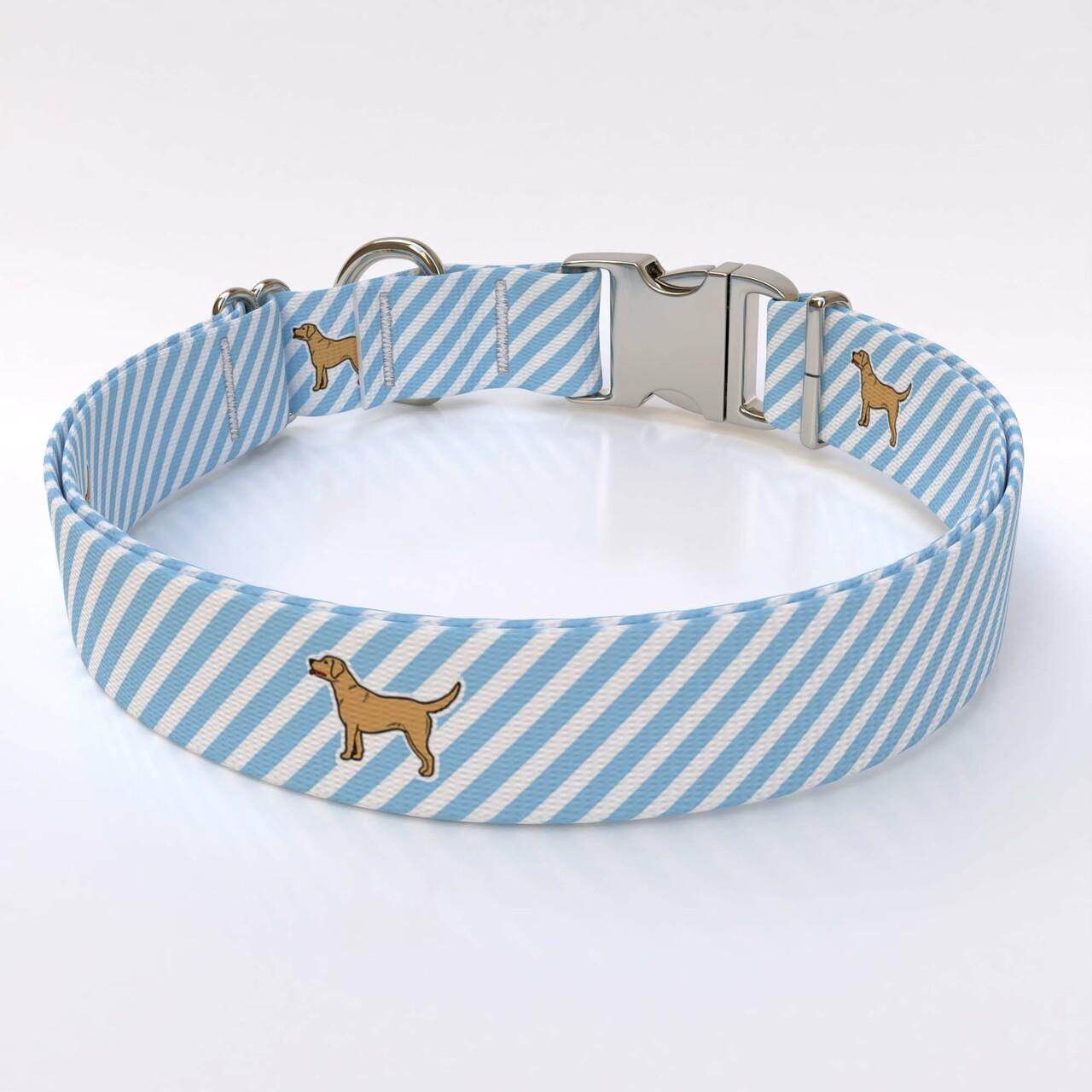 Southern Dawg Seersucker Blue Dog Collar | Cutie Paw Co.