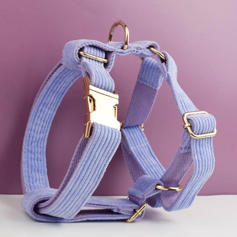 Purple Corduroy Velvet Dog Collar And Leash Set