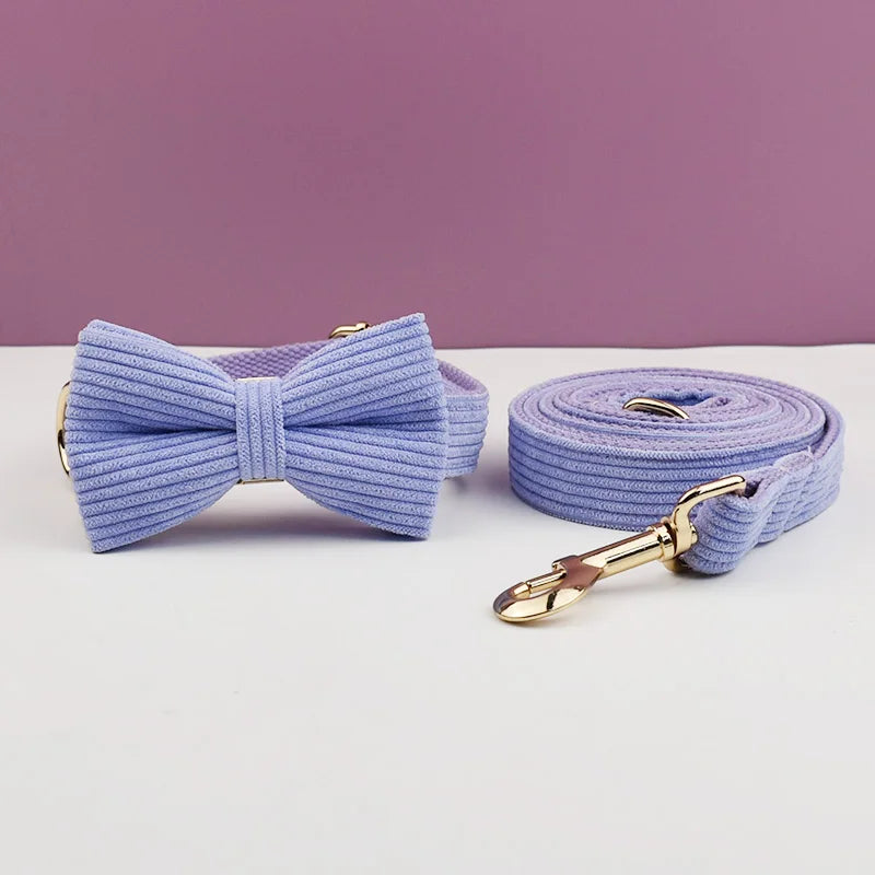 Purple Corduroy Velvet Dog Collar And Leash Set
