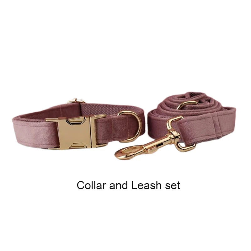 Light Purple Velvet Dog Collar And Leash Set For Dogs Custom Engraved Nameplate Pet Supplies Dog Leash Velvet05