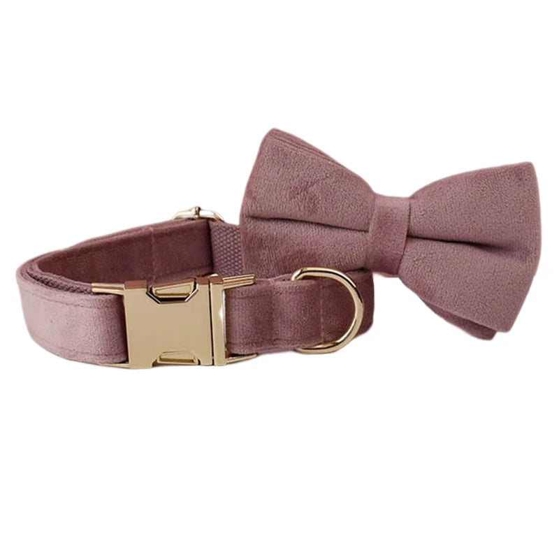Light Purple Velvet Dog Collar And Leash Set For Dogs Custom Engraved Nameplate Pet Supplies Dog Leash Velvet05