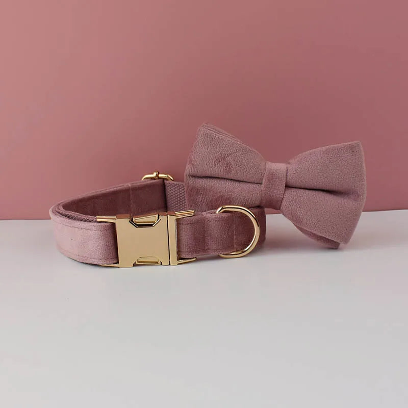 Light Purple Velvet Dog Collar And Leash Set For Dogs Custom Engraved Nameplate Pet Supplies Dog Leash Velvet05