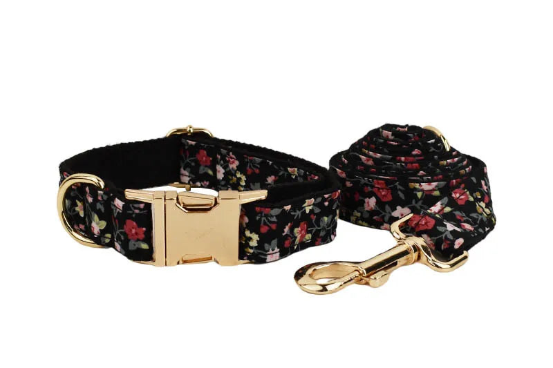 Dog Collar Leash Set Personalized Name Collar for Small Medium Dogs Collar Custom Nameplate Harness Lead Bowtie Flower Poop bag