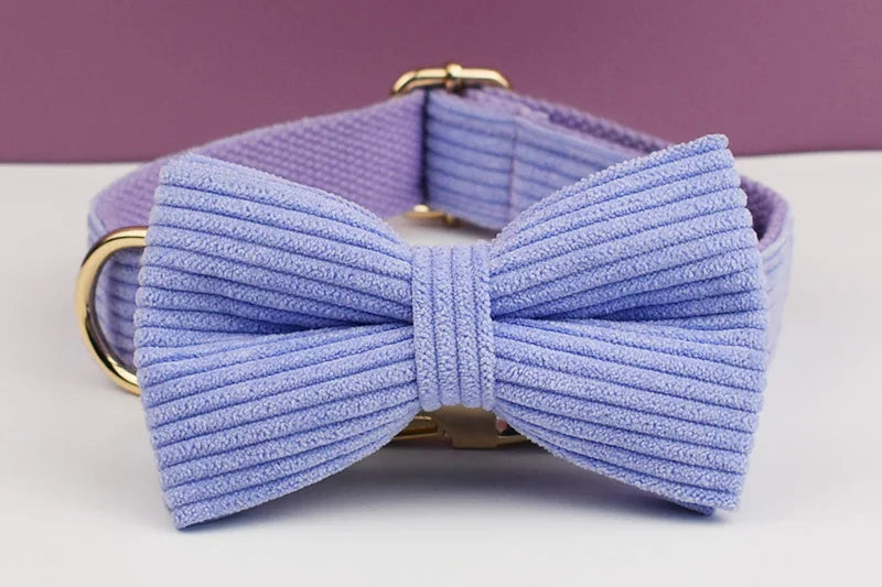 Purple Corduroy Velvet Dog Collar And Leash Set