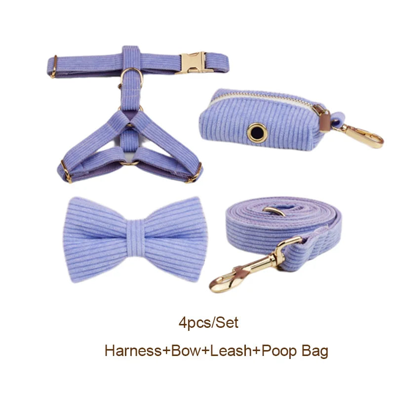 Purple Corduroy Velvet Dog Collar And Leash Set
