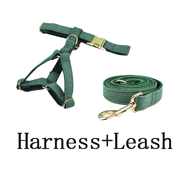 Dark Green Corduroy Dog Collar & Leash Set