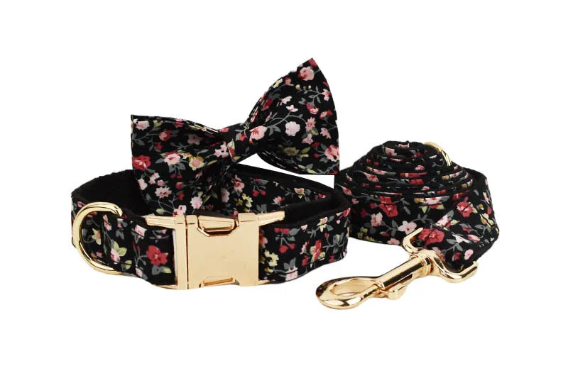 Dog Collar Leash Set Personalized Name Collar for Small Medium Dogs Collar Custom Nameplate Harness Lead Bowtie Flower Poop bag