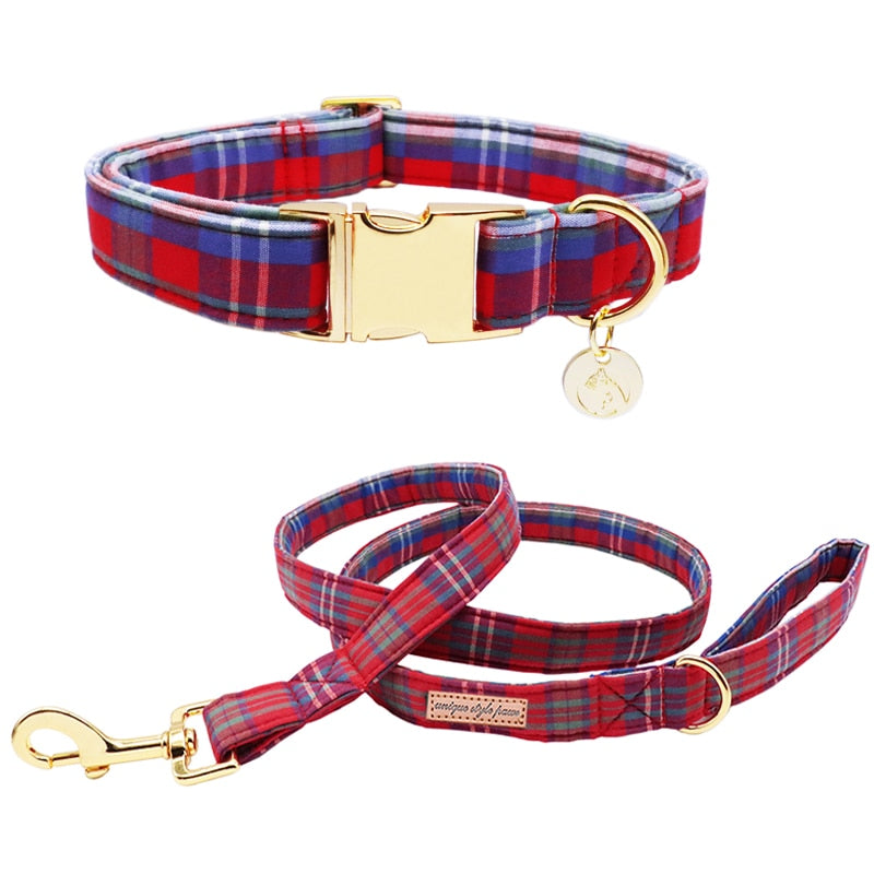 Tinsel Plaid Collar, Bow, and Leash