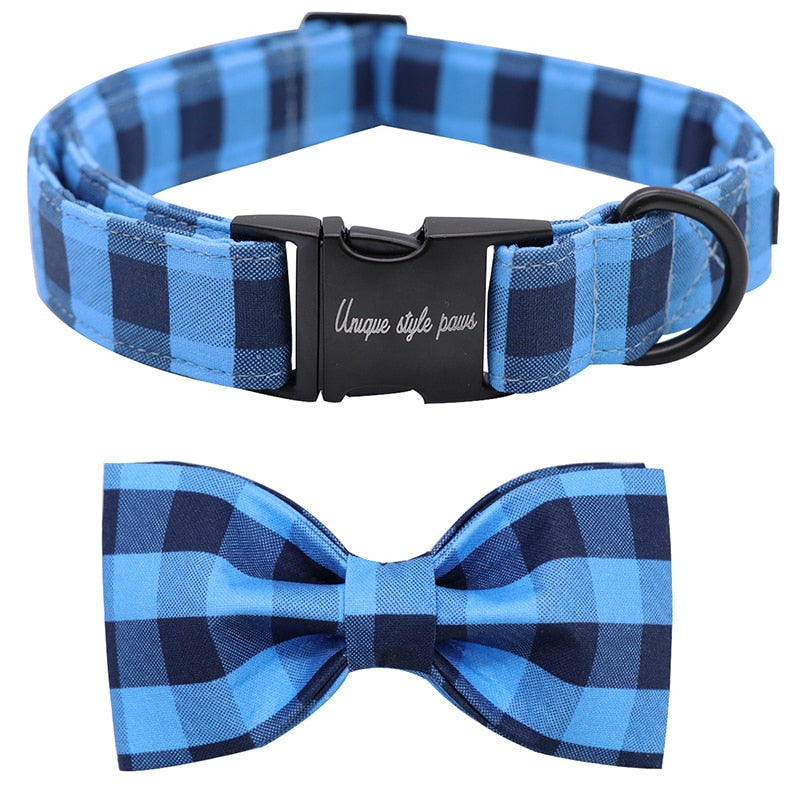 Plaid Bow Tie Dog Collar And Leash