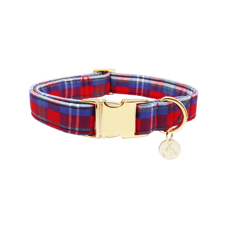 Tinsel Plaid Collar, Bow, and Leash
