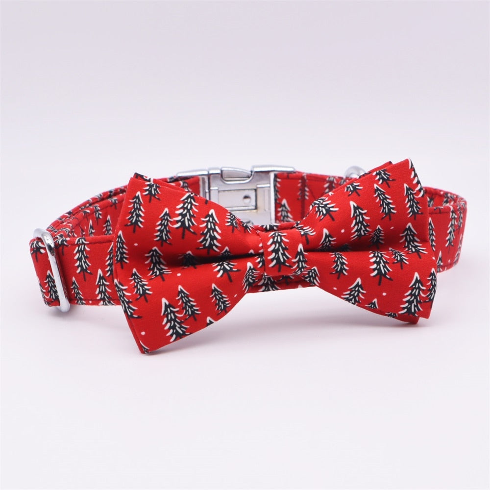 Christmas Forest Collar, Bow, and Leash