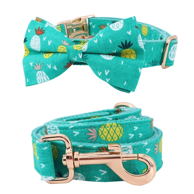 Double Take Pineapple Collar Bow Bowtie Flower Leash and Bandana