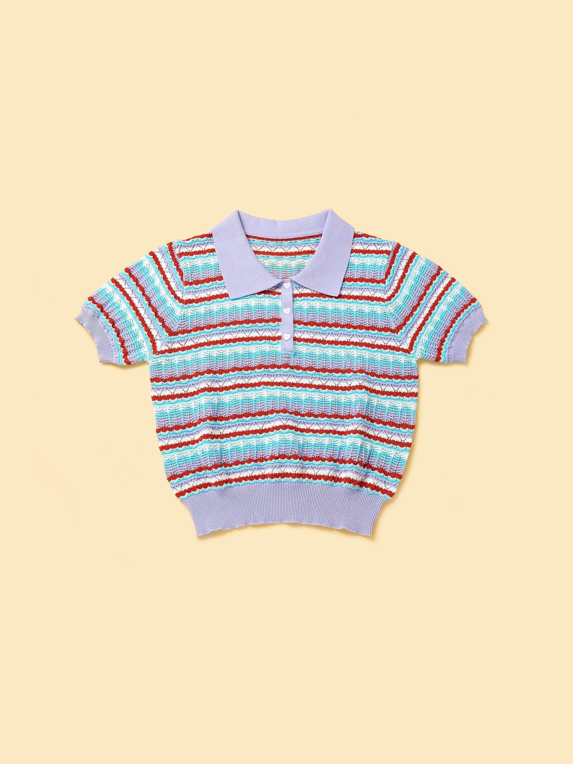 Pet & Me Spring Summer Lavender Crochet Short Sleeve Polo Shirt | Cutie Paw Co.