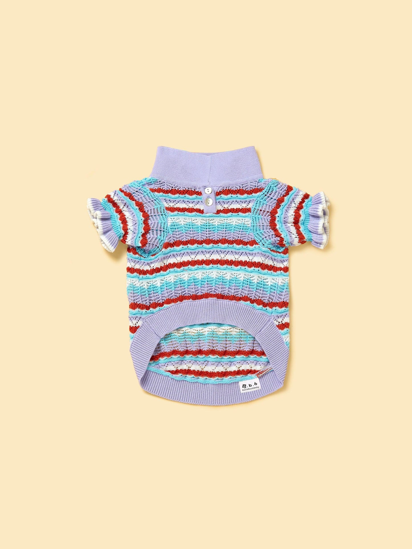 Pet & Me Spring Summer Lavender Ruffle Crochet Short Sleeve Polo Shirt detail view | Cutie Paw Co.