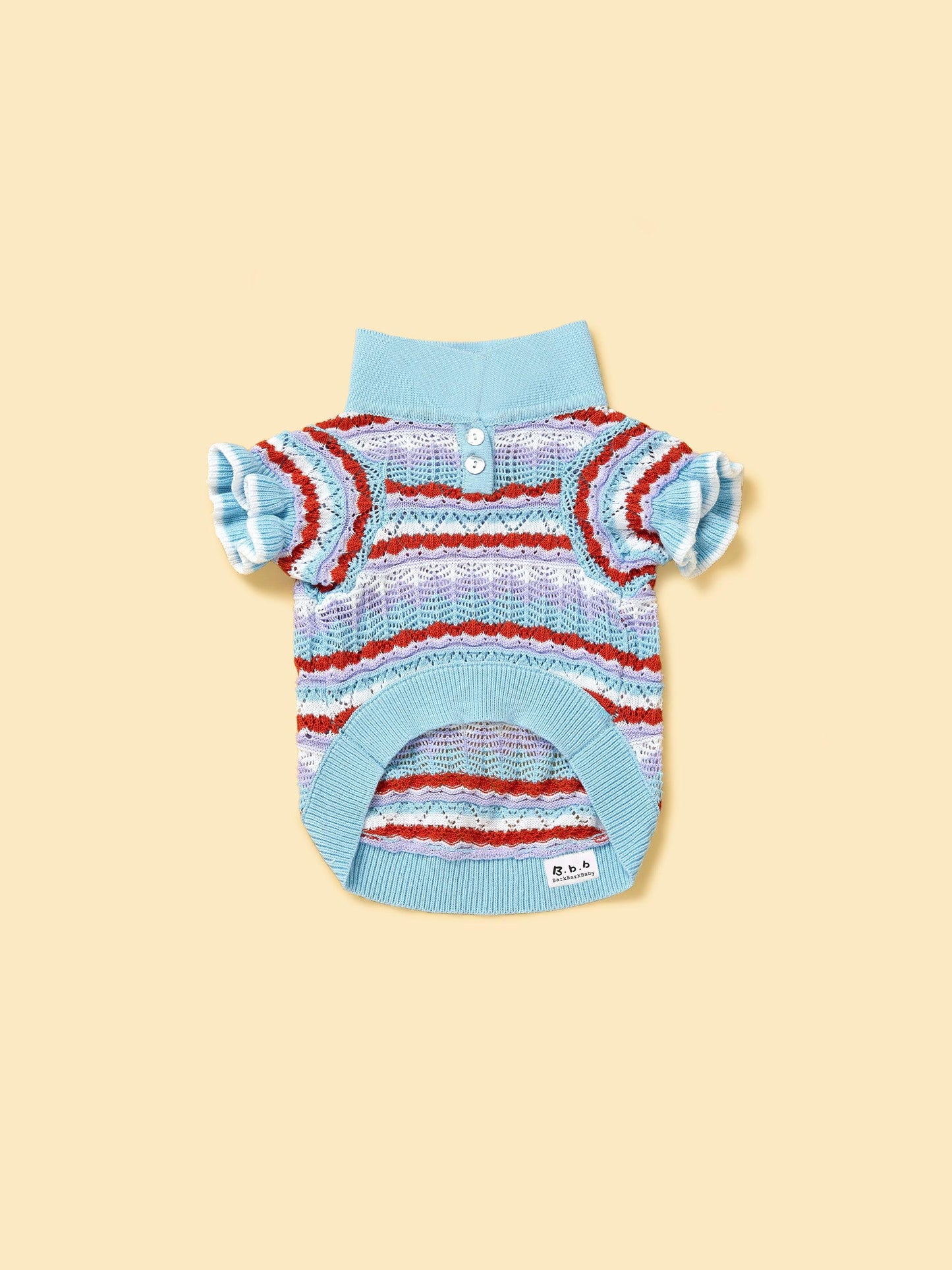 Pet & Me Spring Summer Ocean Blue Ruffle Crochet Short Sleeve Polo Shirt | Cutie Paw Co.