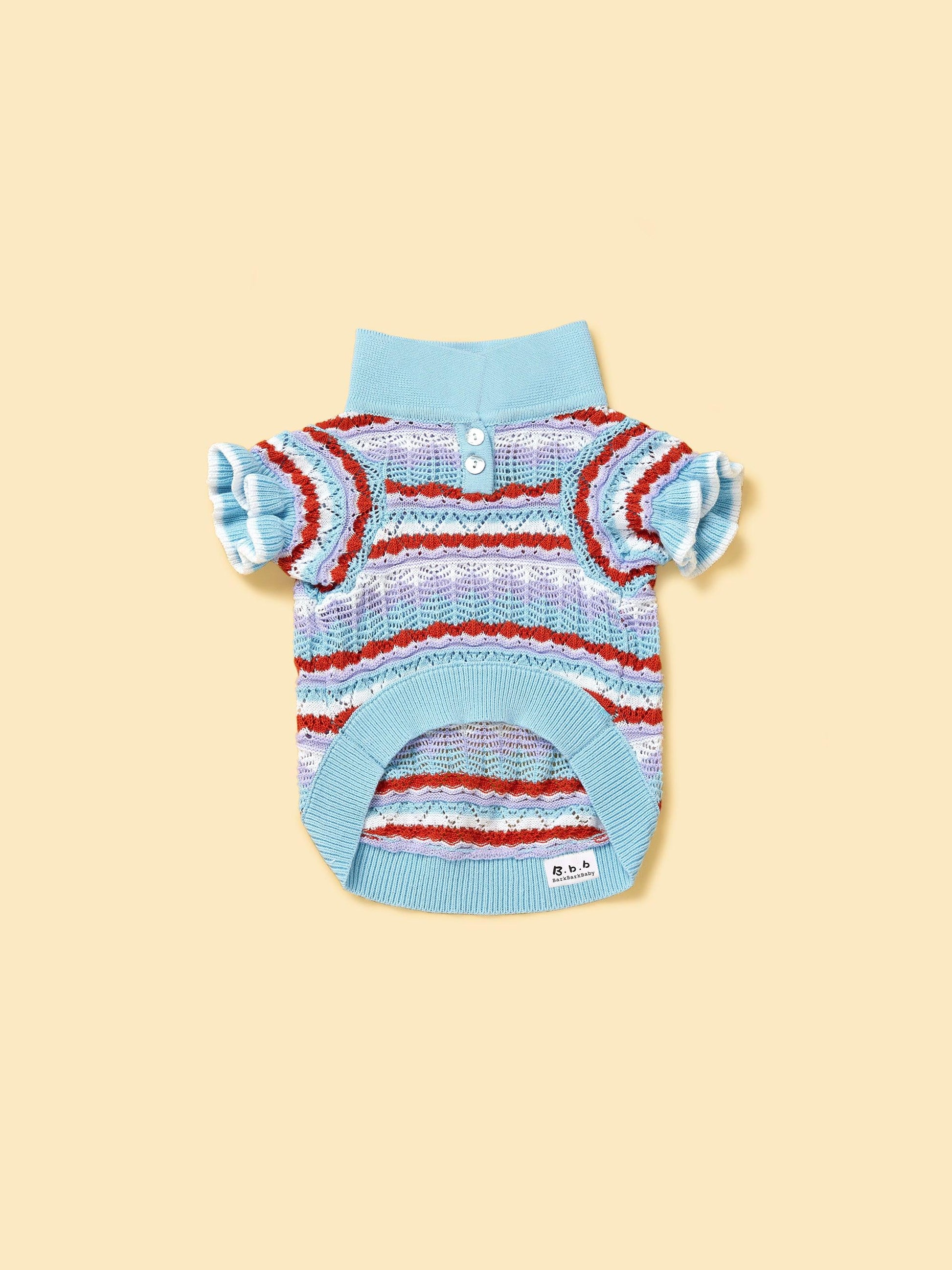 Pet & Me Spring Summer Ocean Blue Ruffle Crochet Short Sleeve Polo Shirt | Cutie Paw Co.