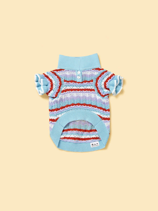 Pet & Me Spring Summer Ocean Blue Ruffle Crochet Short Sleeve Polo Shirt | Cutie Paw Co.