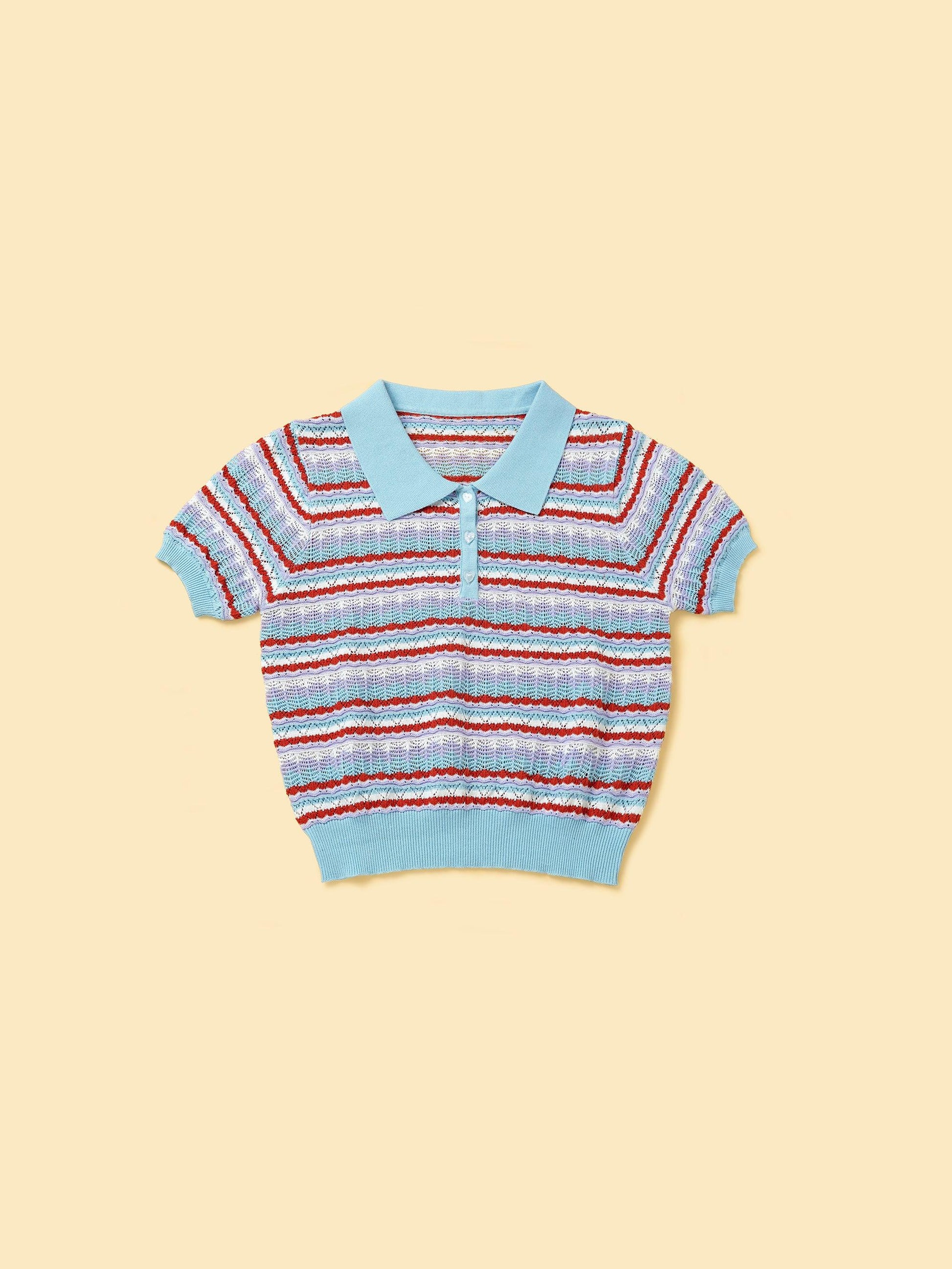 Pet & Me Spring Summer Blue Ocean Crochet Short Sleeve Polo Shirt | Cutie Paw Co.