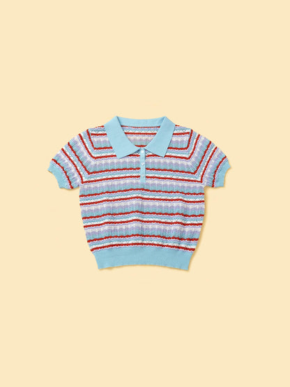 Pet & Me Spring Summer Blue Ocean Crochet Short Sleeve Polo Shirt | Cutie Paw Co.