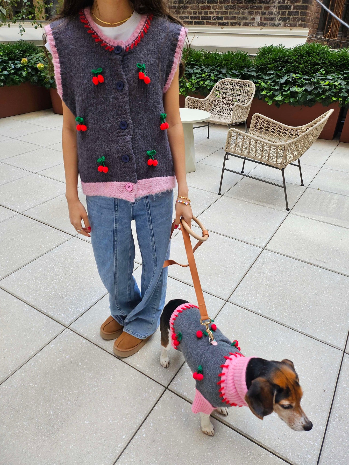 Cherries on Top Knit Vest detail view | Cutie Paw Co.