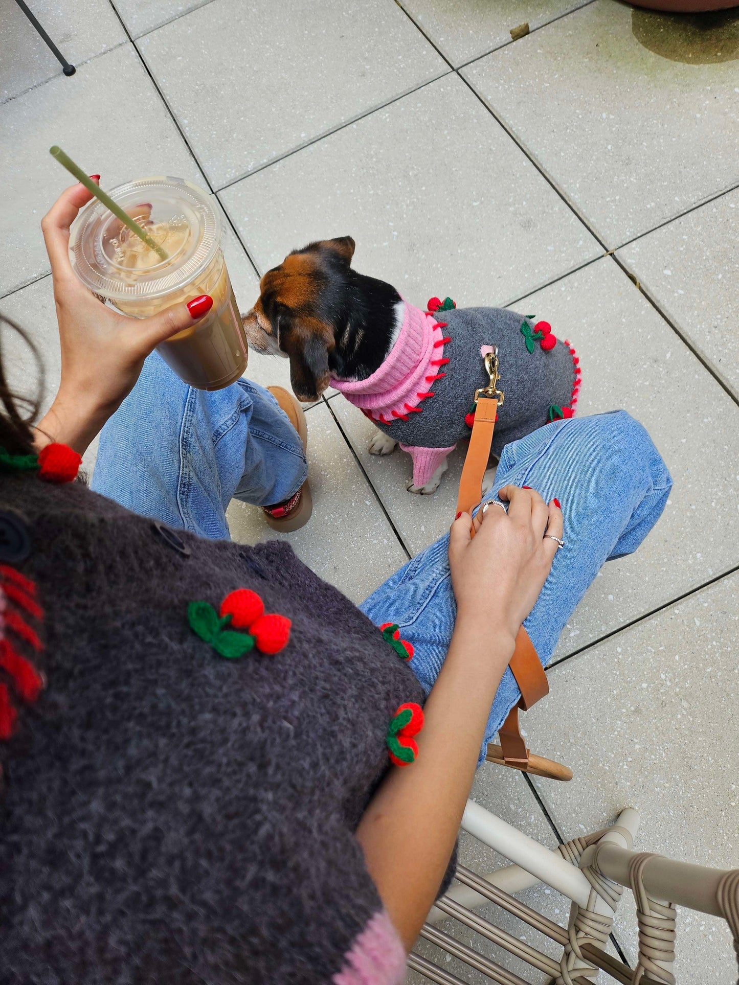 Cherries on Top Knit Vest detail view | Cutie Paw Co.