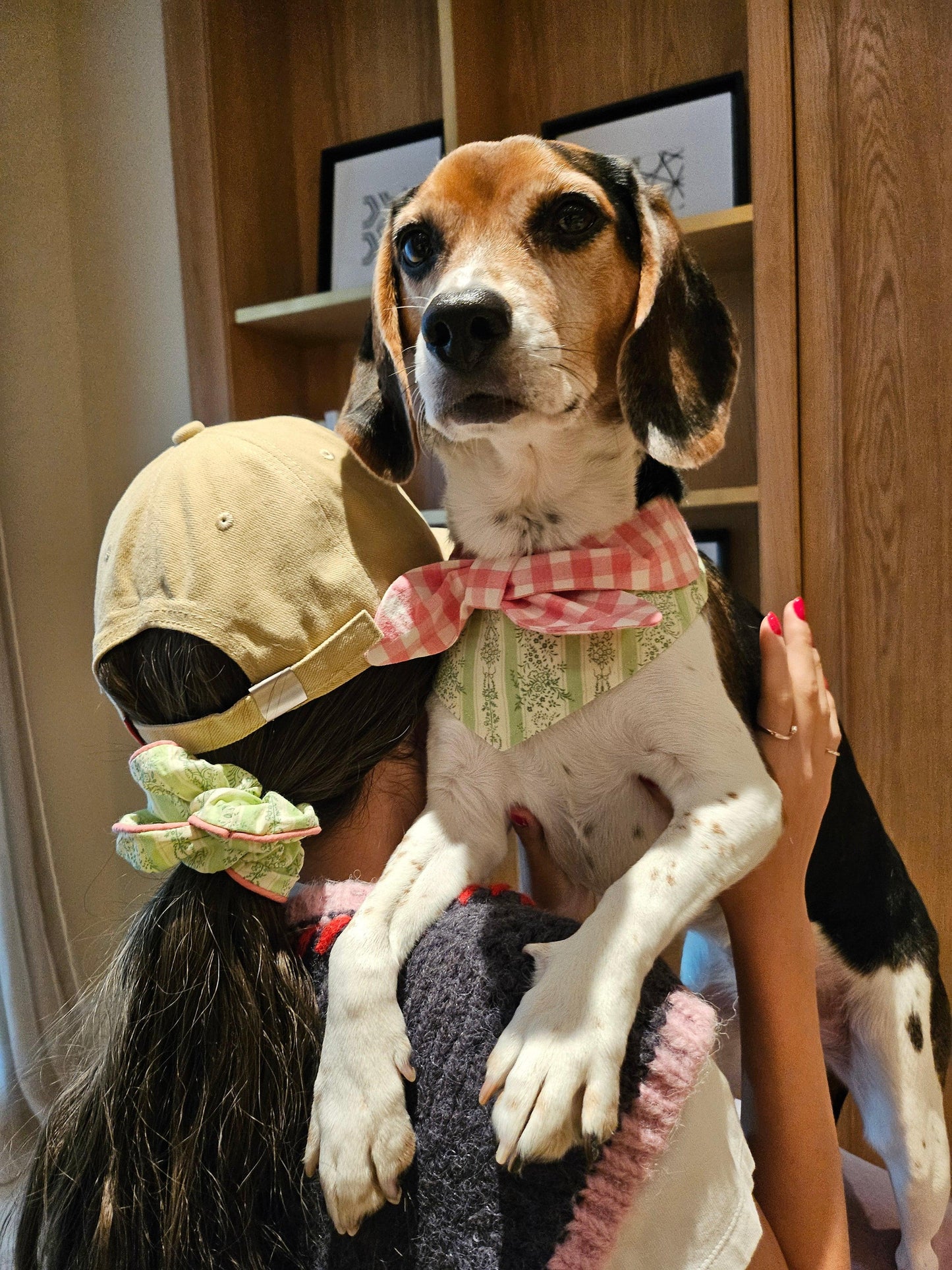 Picnic Bliss Floral Gingham Print  Handmade Scrunchie detail view | Cutie Paw Co.