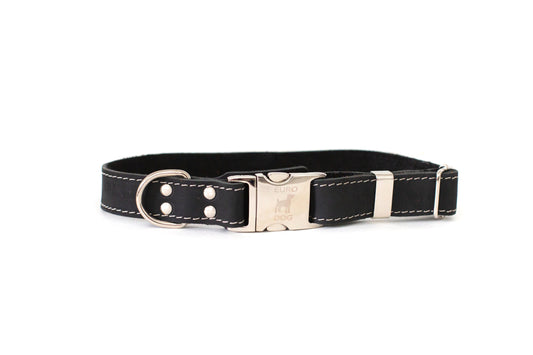 Midnight Black Leather Dog Collar — Bestseller