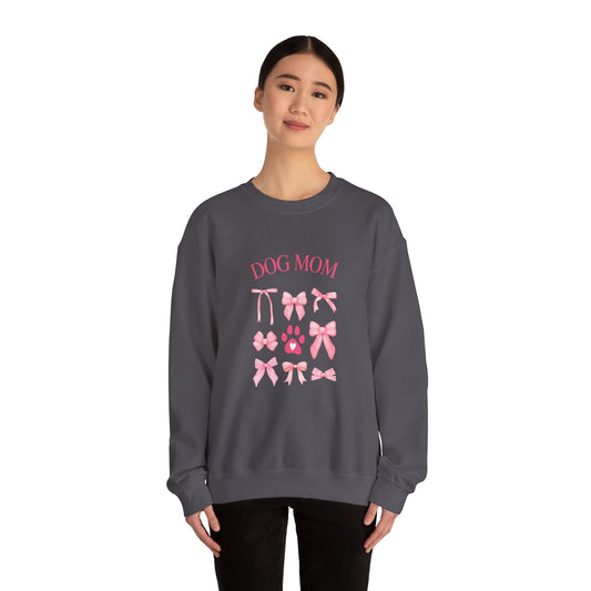 "Dog Mom" with Bows Crewneck Sweatshirt