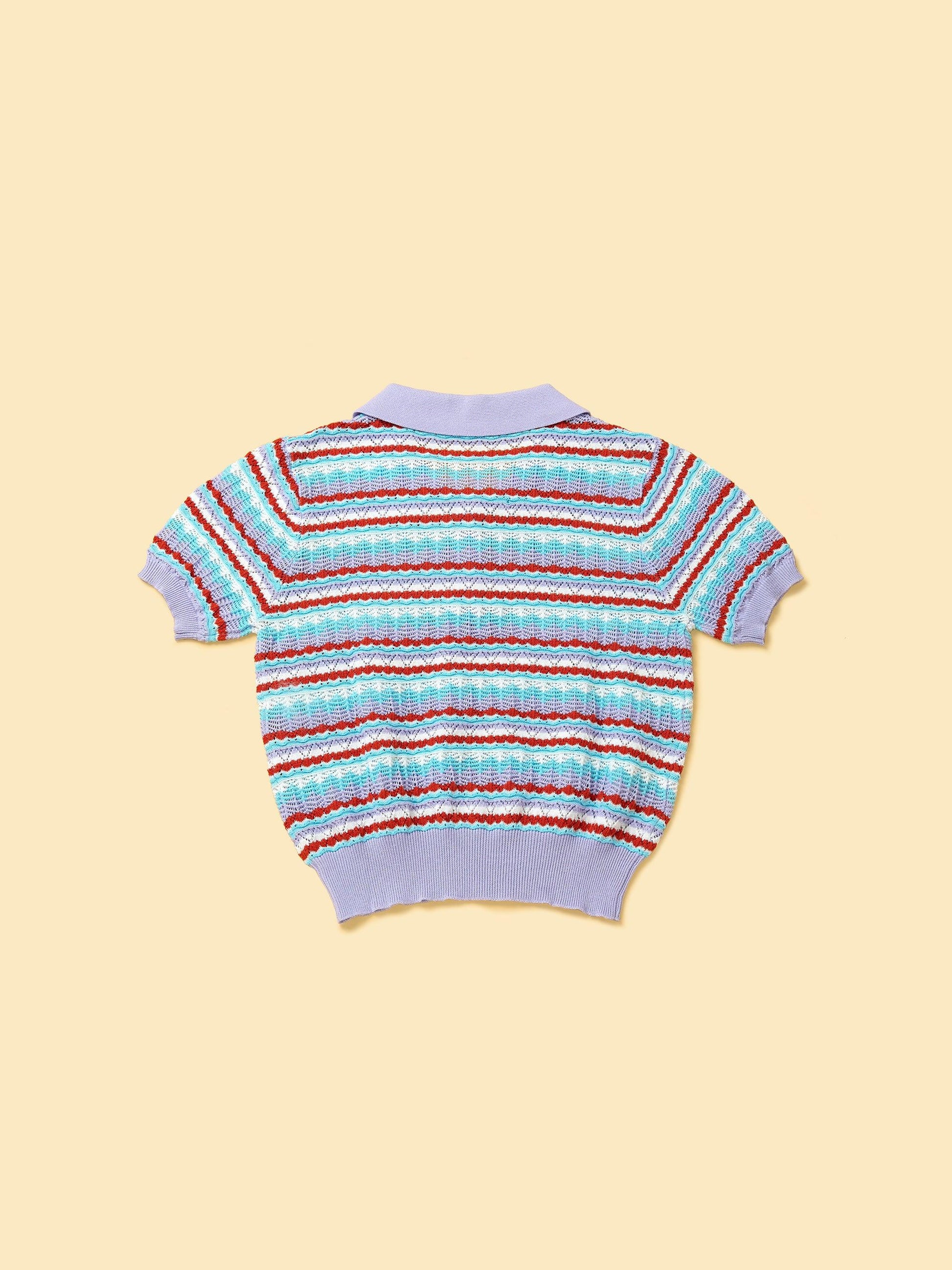 Pet & Me Spring Summer Lavender Crochet Short Sleeve Polo Shirt detail view | Cutie Paw Co.