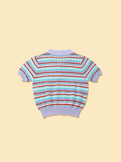 Pet & Me Spring Summer Lavender Crochet Short Sleeve Polo Shirt detail view | Cutie Paw Co.