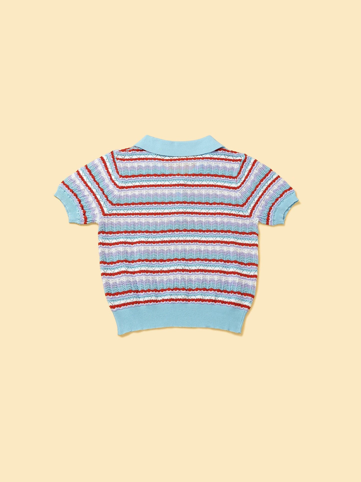 Pet & Me Spring Summer Blue Ocean Crochet Short Sleeve Polo Shirt detail view | Cutie Paw Co.