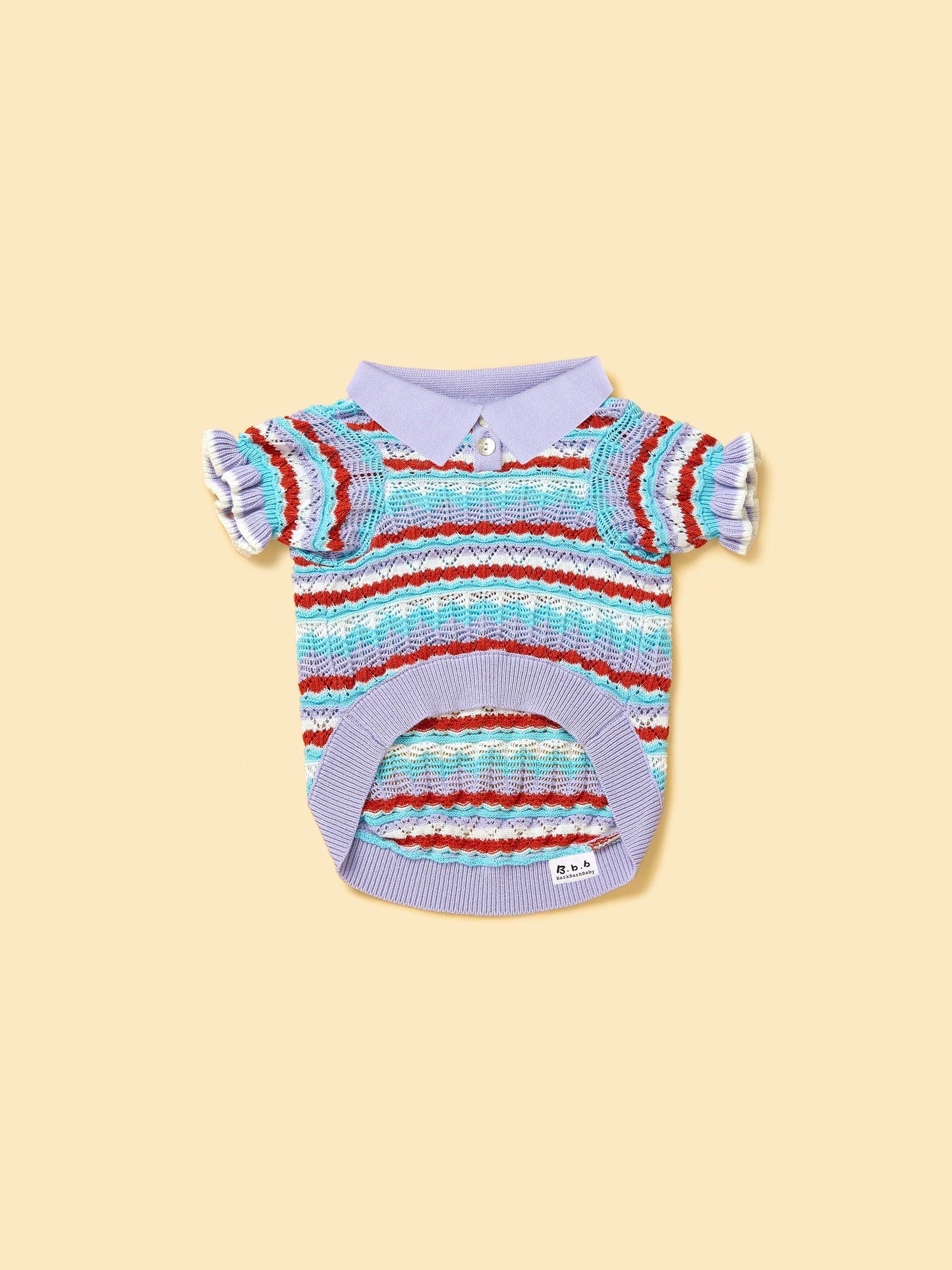 Pet & Me Spring Summer Lavender Ruffle Crochet Short Sleeve Polo Shirt | Cutie Paw Co.