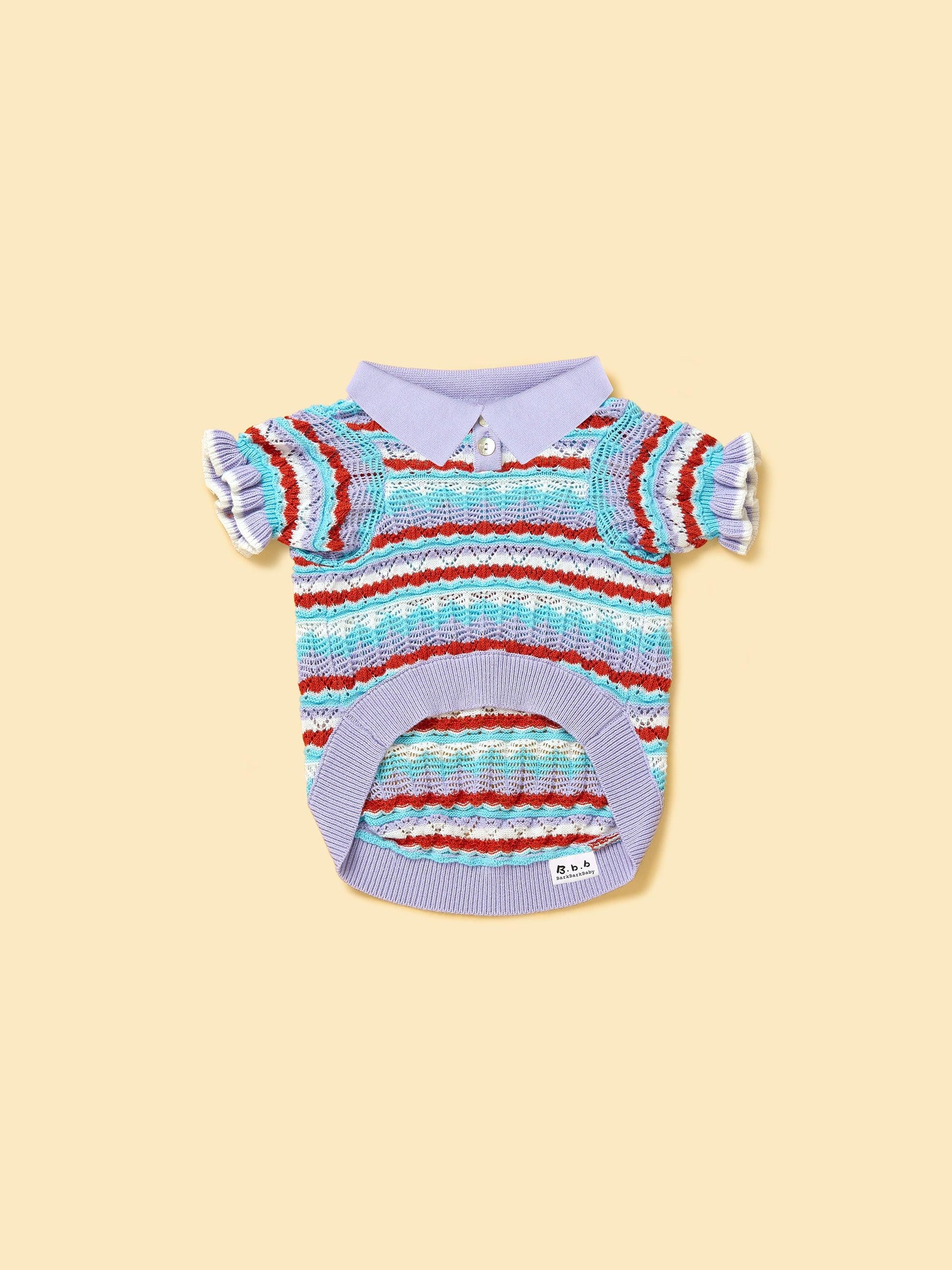 Pet & Me Spring Summer Lavender Ruffle Crochet Short Sleeve Polo Shirt | Cutie Paw Co.
