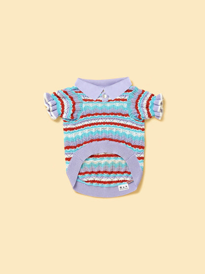Pet & Me Spring Summer Lavender Ruffle Crochet Short Sleeve Polo Shirt | Cutie Paw Co.