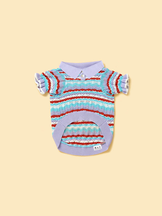 Pet & Me Spring Summer Lavender Ruffle Crochet Short Sleeve Polo Shirt | Cutie Paw Co.