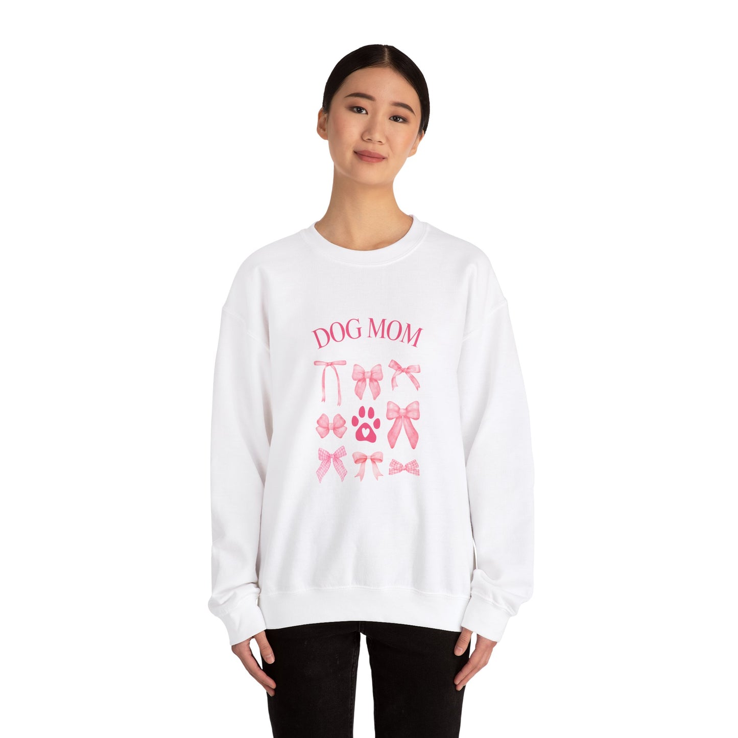 "Dog Mom" with Bows Crewneck Sweatshirt