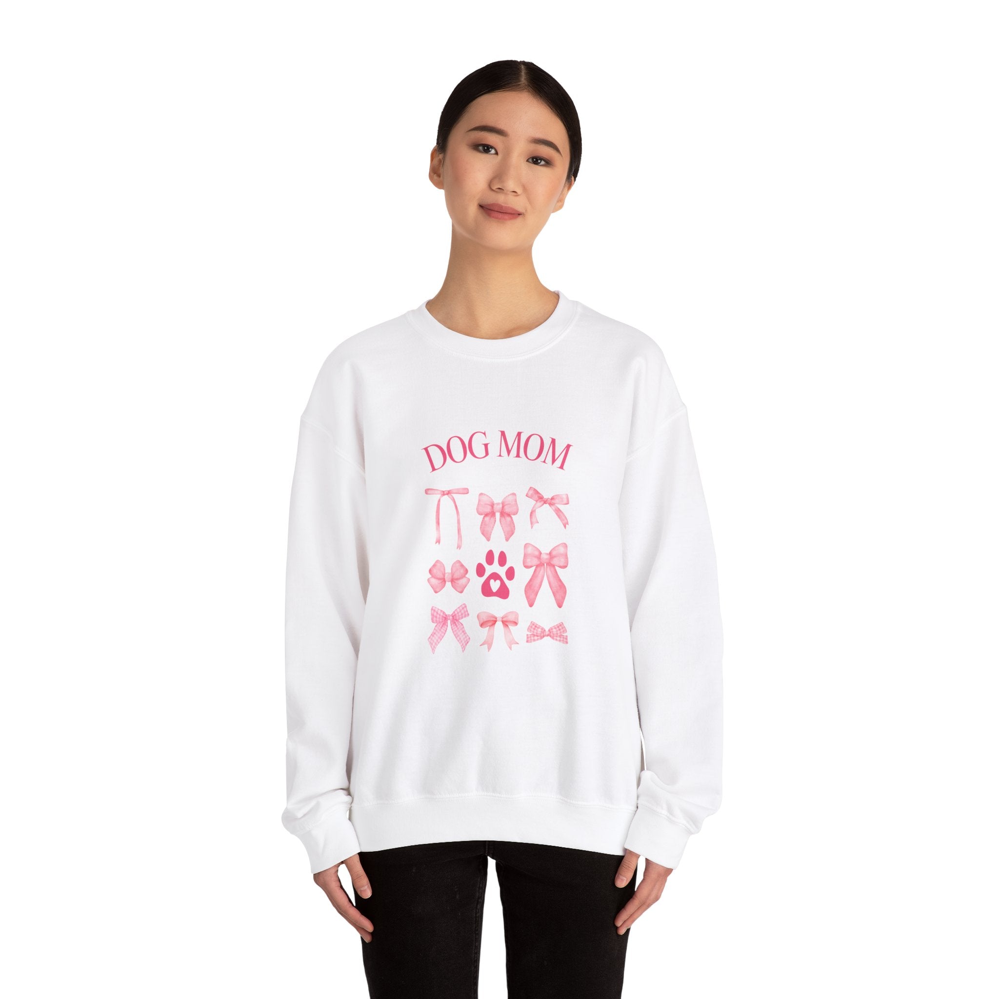 "Dog Mom" with Bows Crewneck Sweatshirt