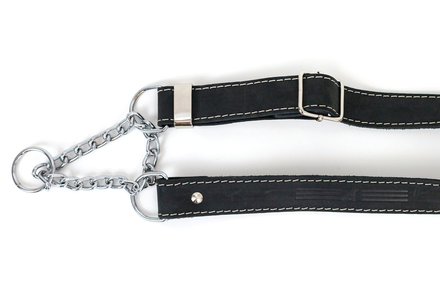 Martingale Midnight Black Leather Dog Collar detail view | Cutie Paw Co.