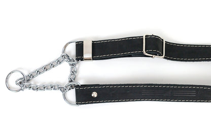 Martingale Midnight Black Leather Dog Collar detail view | Cutie Paw Co.