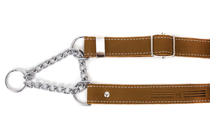 Martingale Earth Brown Leather Dog Collar detail view | Cutie Paw Co.