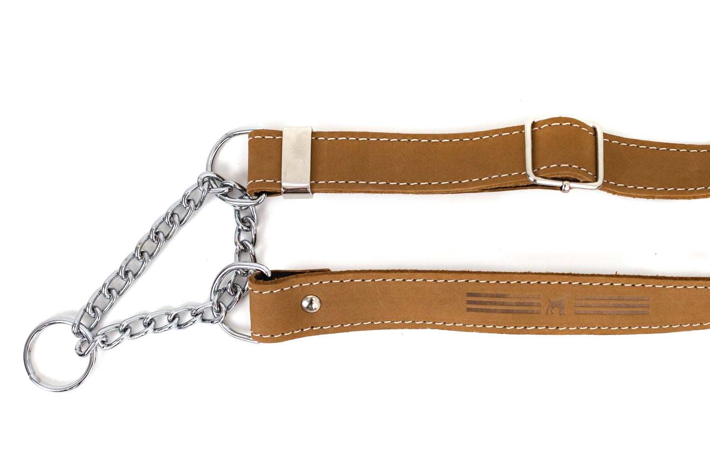 Martingale Khaki Leather Dog Collar detail view | Cutie Paw Co.