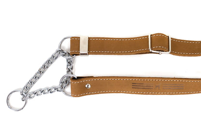 Martingale Khaki Leather Dog Collar detail view | Cutie Paw Co.