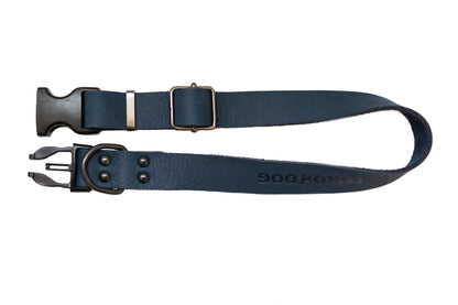 Sport Style Blue Jeans Leather Dog Collar detail view | Cutie Paw Co.