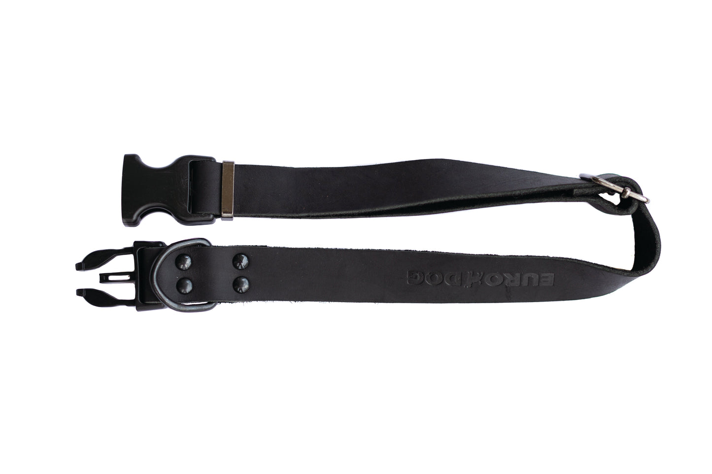 Sport Style Midnight Black Leather Dog Collar detail view | Cutie Paw Co.