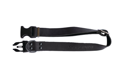 Sport Style Midnight Black Leather Dog Collar detail view | Cutie Paw Co.