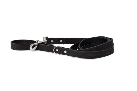 Midnight Black Leather Dog Leash — Modern