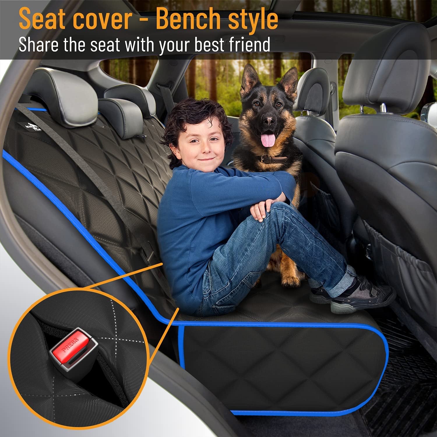 Dog Car Seat Cover for Back Seat, Waterproof Vehicle Protector, Durable Scratch Proof Nonslip Pet Protection, Machine Washable, XL, Blue