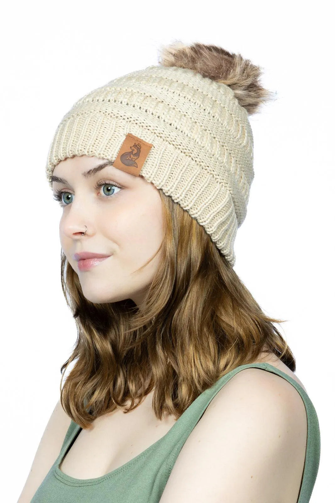 Biscotti Ribbed Knit Hat with Pom detail view | Cutie Paw Co.