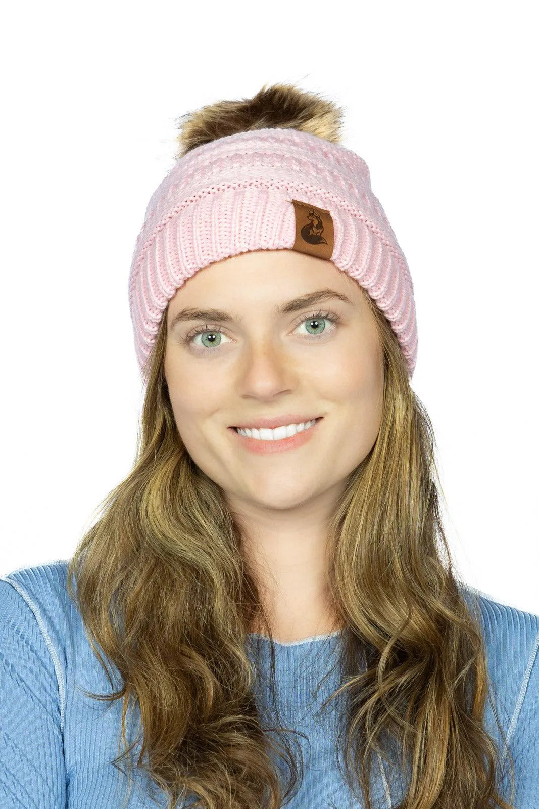 Dianthus Pink Ribbed Beanie with Pom on dog — pet accessory close-up | Cutie Paw Co.