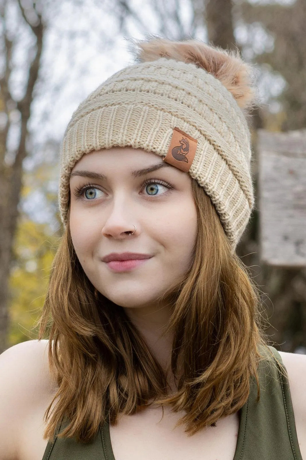 Biscotti Ribbed Knit Hat with Pom on dog — pet accessory close-up | Cutie Paw Co.